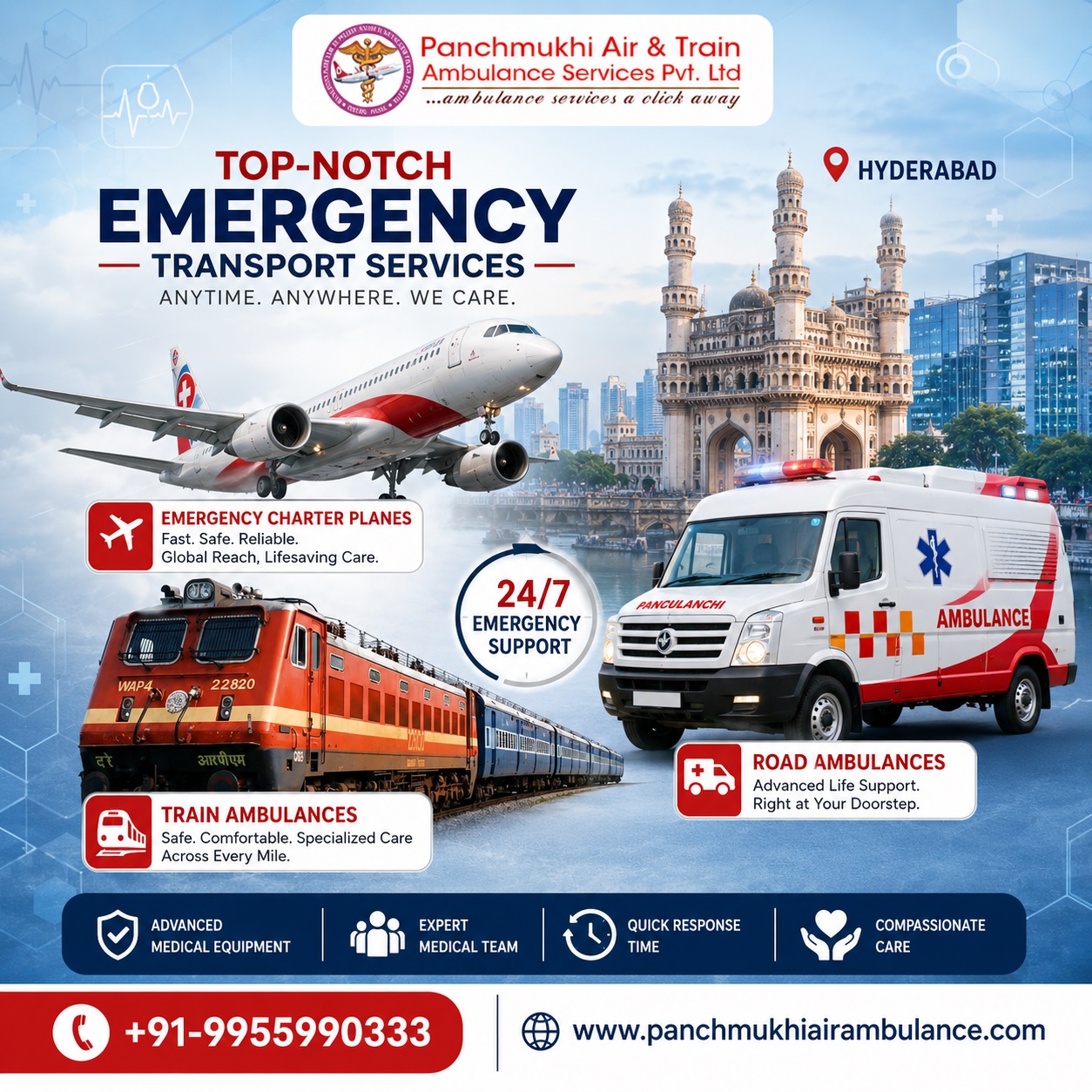 Book the Best Panchmukhi Air and Train Ambulance Service in Hyderabad